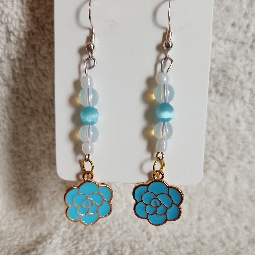 Elegant Gold and Blue Floral Earrings